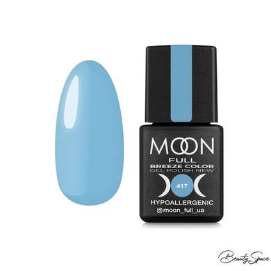 Гель лак Moon Full Breeze color №417 (яскраво-блакитний) 8 мл