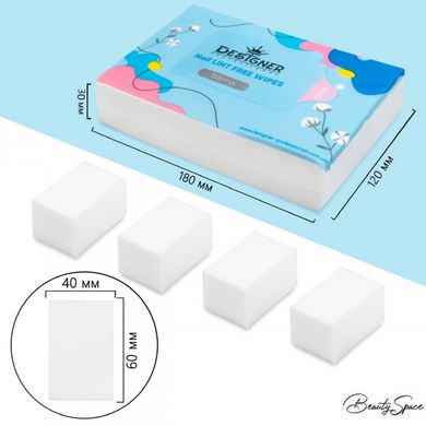 Серветки безворсові 500 шт/уп (Білі) - Lint free wipes Дизайнер