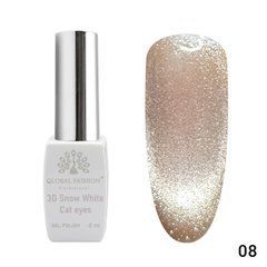 Гель лак котяче око Global Fashion 3D Snow White cat eyes, 08