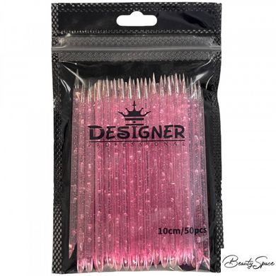 Пластиковые палочки Дизайнер Розовые с блестками 50 шт