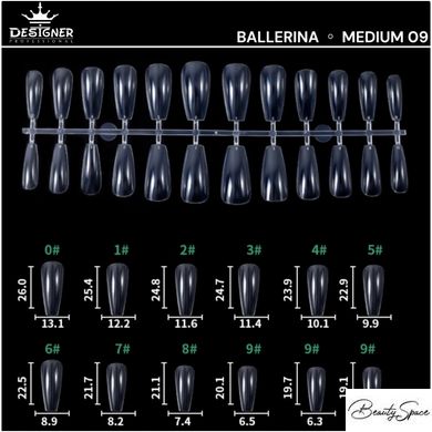 Гелевые Типсы для наращивания ногтей форма "Средняя Балерина" 240 шт Designer