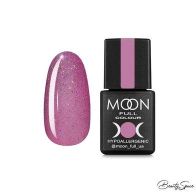 Гель-лак Moon Full №306 напівпрозорий рожевий з різнобарвним шиммером, 8 мл