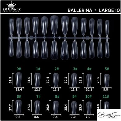 Гелевые Типсы для наращивания ногтей форма "Длинная Балерина" 240 шт Designer