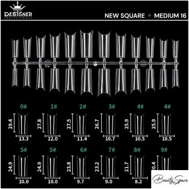 Гелевые Типсы для наращивания ногтей форма "Средний Квадрат(Арка)" 240 шт Designer